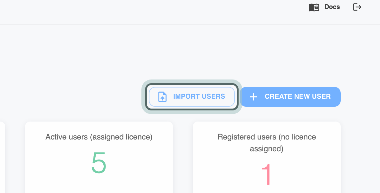 The Users page with Import users highlighted, next to Create new user.