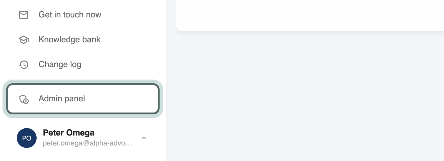The bottom of the sidebar, where an administrator has Admin panel, highlighted.