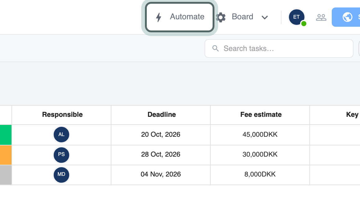 The board header with the Automate button highlighted, beside the Board menu.