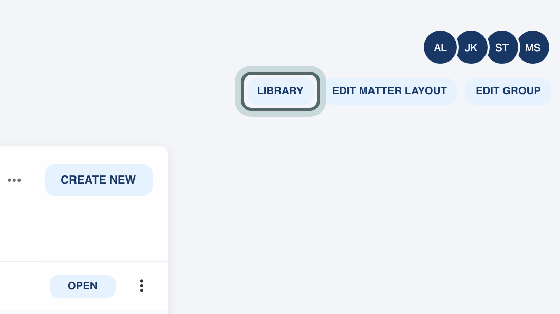 The Corporate M&A group page with the Library button highlighted.