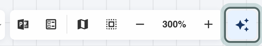 The canvas controls at the bottom of an empty structure slide, with the JuristIQ button (the sparkle) at the end highlighted.