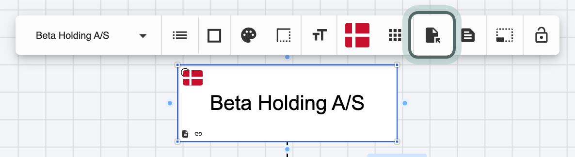 Beta Holding A/S selected; in its toolbar the Documents button (a file icon) is highlighted, with Notes beside it.