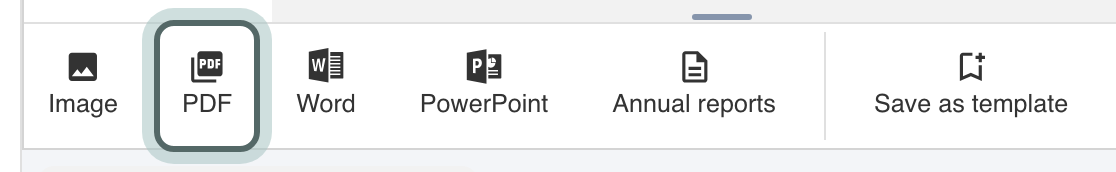 The Export tab with Image, PDF and Word, and PDF highlighted.