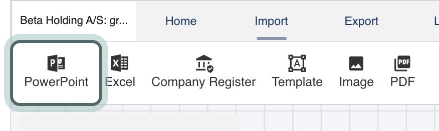 The Import tab of the structure ribbon with PowerPoint, Excel, Image and PDF, and PowerPoint highlighted.