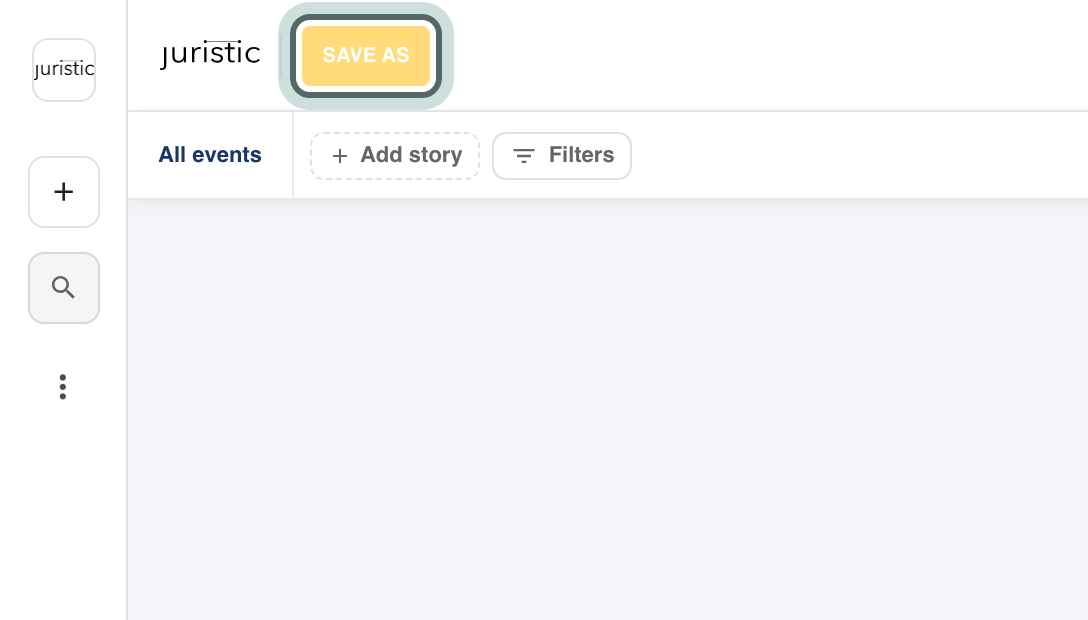 A draft timeline, with the Save as button at the top left of the toolbar highlighted.