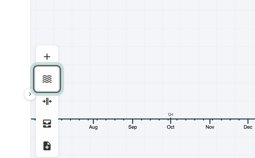 The toolbar on the left of the Relative view, with Add swimlane (the waves icon) highlighted.